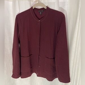 Eileen Fisher‎ Cassis Burgundy Mandarin Collar Blazer 100% Cotton Size Small EUC